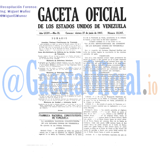 Gaceta Oficial 22347 del 27 Junio 1947