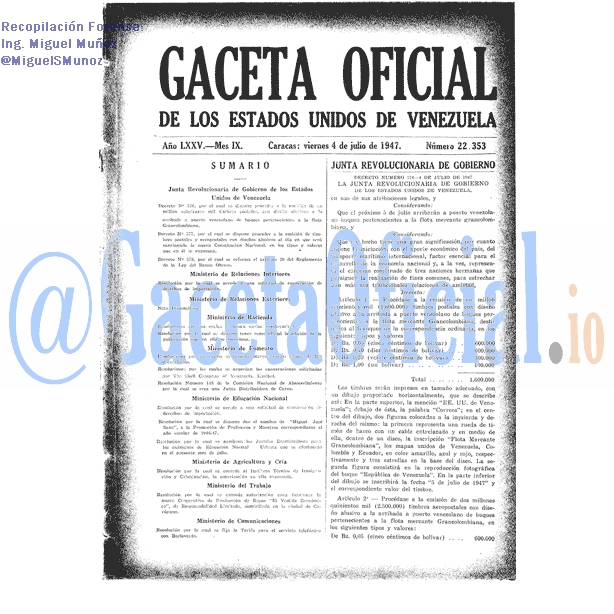 Gaceta Oficial 22353 del 4 Julio 1947