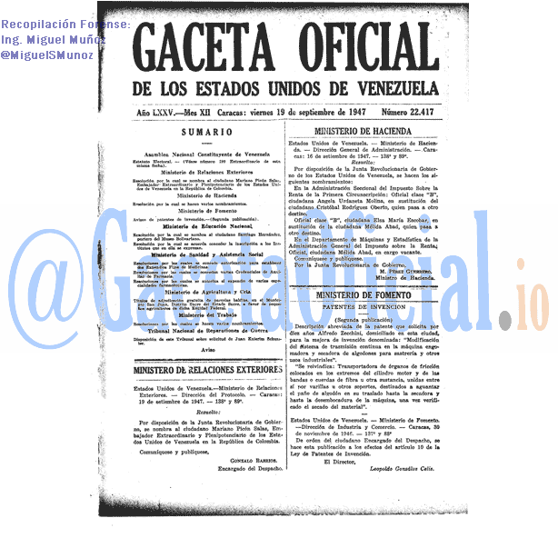 Gaceta Oficial 22417 del 19 Septiembre 1947