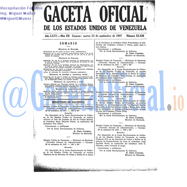 Gaceta Oficial 22420 del 23 Septiembre 1947