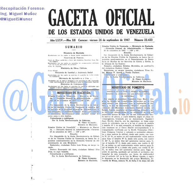 Gaceta Oficial 22423 del 26 Septiembre 1947