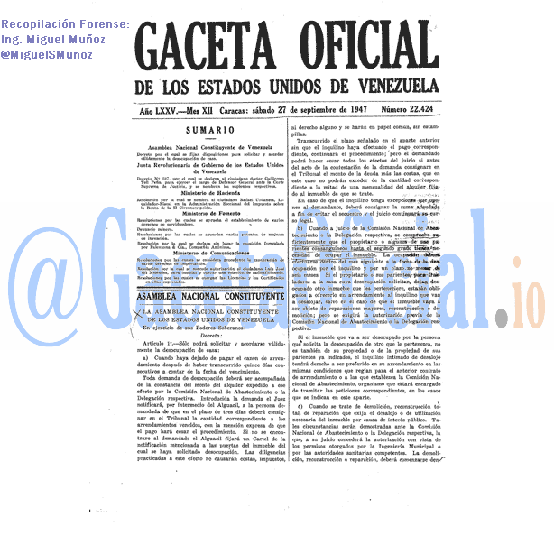 Gaceta Oficial 22424 del 27 Septiembre 1947