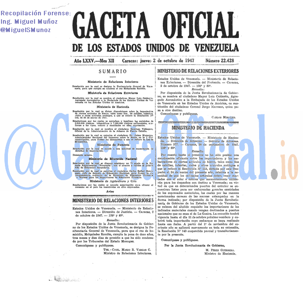 Gaceta Oficial 22428 del 2 Octubre 1947