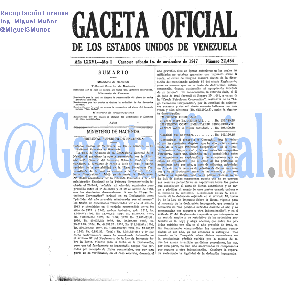 Gaceta Oficial 22454 del 1 Noviembre 1947
