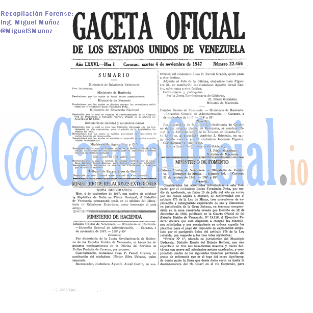 Gaceta Oficial 22456 del 4 Noviembre 1947