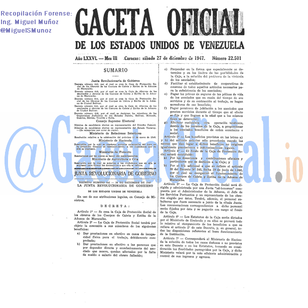 Gaceta Oficial 22501 del 27 Diciembre 1947