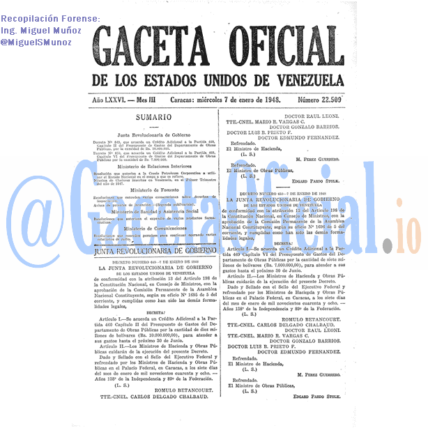 Gaceta Oficial 22509 del 7 Enero 1948