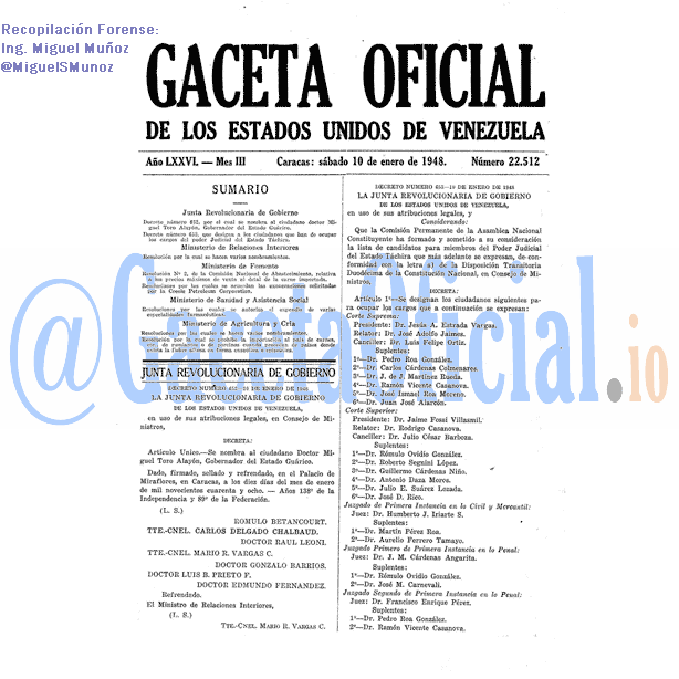 Gaceta Oficial 22512 del 10 Enero 1948
