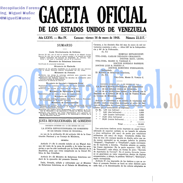 Gaceta Oficial 22517 del 16 Enero 1948