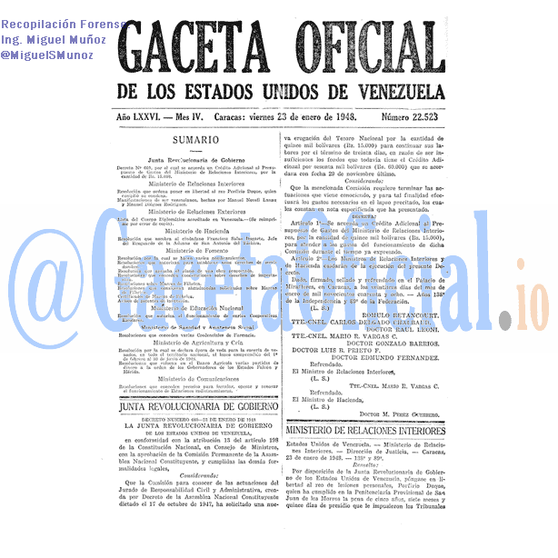 Gaceta Oficial 22523 del 23 Enero 1948