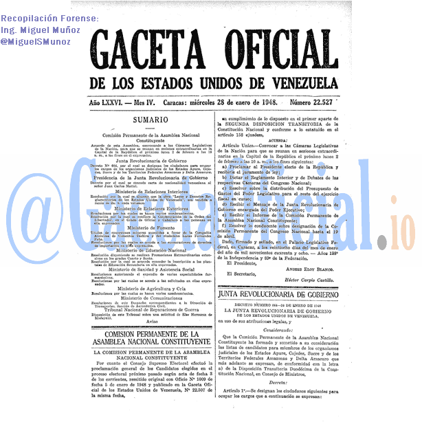 Gaceta Oficial 22527 del 28 Enero 1948