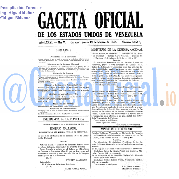 Gaceta Oficial 22547 del 19 Febrero 1948