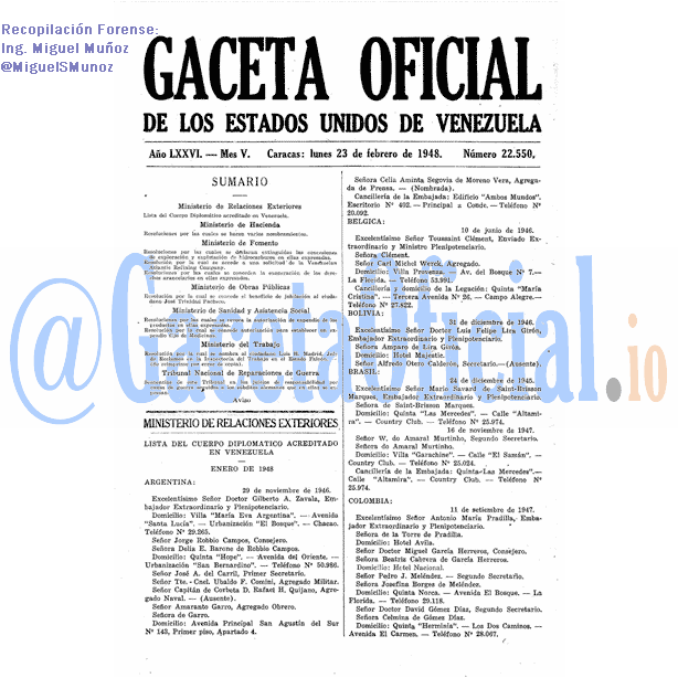 Gaceta Oficial 22550 del 23 Febrero 1948