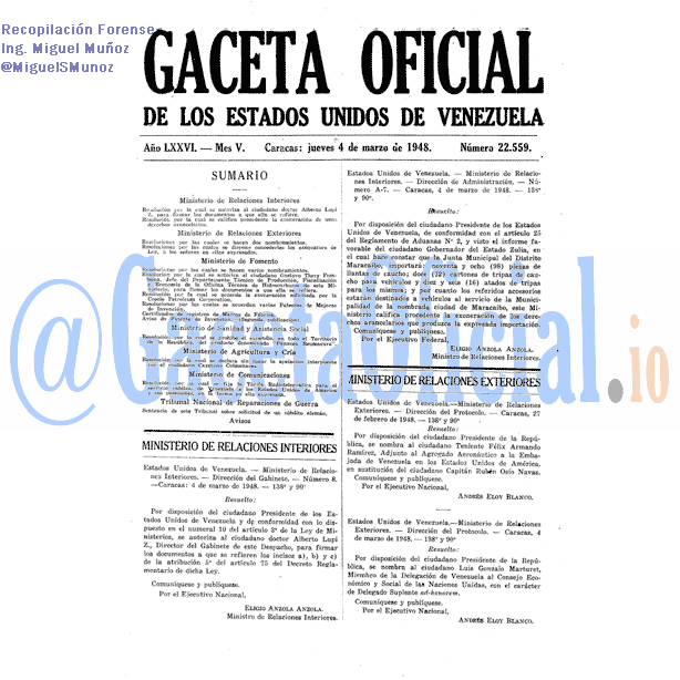 Gaceta Oficial 22559 del 4 Marzo 1948