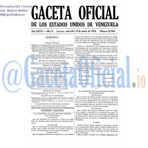 Gaceta Oficial 22564 del 10 Marzo 1948