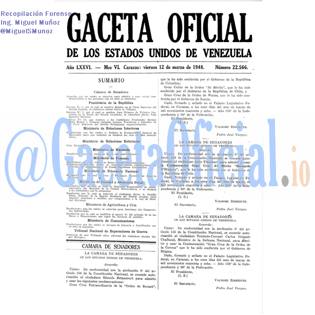 Gaceta Oficial 22566 del 12 Marzo 1948