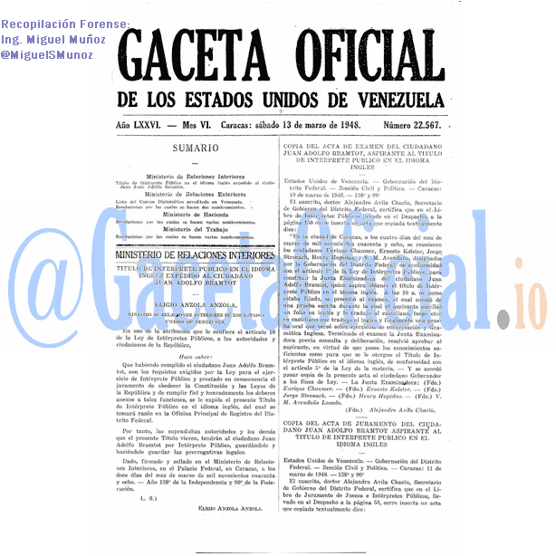 Gaceta Oficial 22567 del 13 Marzo 1948