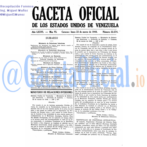 Gaceta Oficial 22574 del 22 Marzo 1948