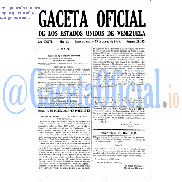 Gaceta Oficial 22575 del 23 Marzo 1948