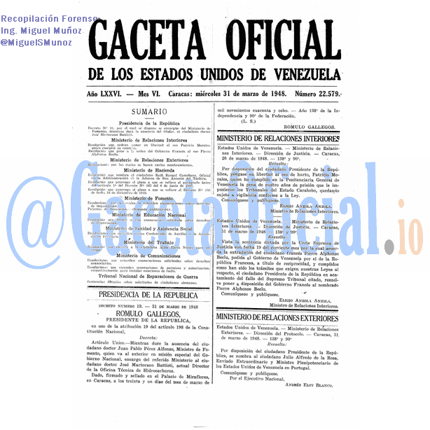 Gaceta Oficial 22579 del 31 Marzo 1948