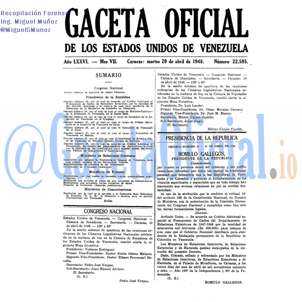Gaceta Oficial 22595 del 20 Abril 1948