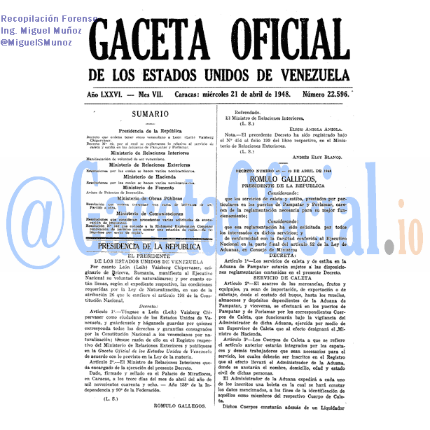 Gaceta Oficial 22596 del 21 Abril 1948