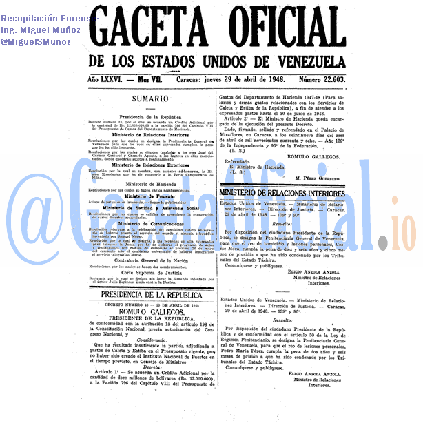 Gaceta Oficial 22603 del 29 Abril 1948