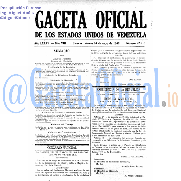 Gaceta Oficial 22615 del 14 Mayo 1948