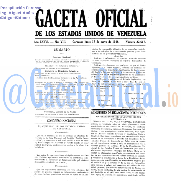 Gaceta Oficial 22617 del 17 Mayo 1948