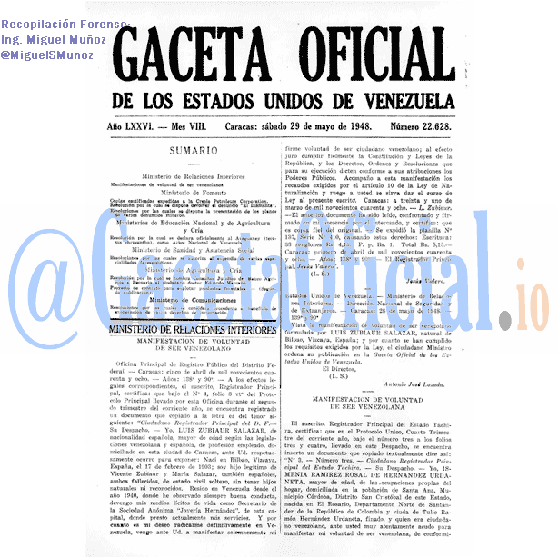 Gaceta Oficial 22628 del 29 Mayo 1948
