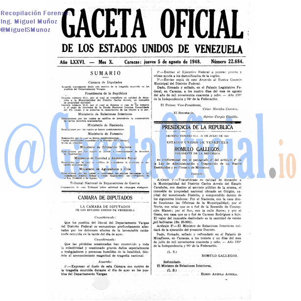 Gaceta Oficial 22684 del 5 Agosto 1948