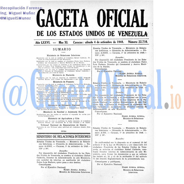 Gaceta Oficial 22710 del 4 Septiembre 1948