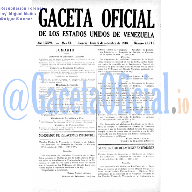Gaceta Oficial 22711 del 6 Septiembre 1948