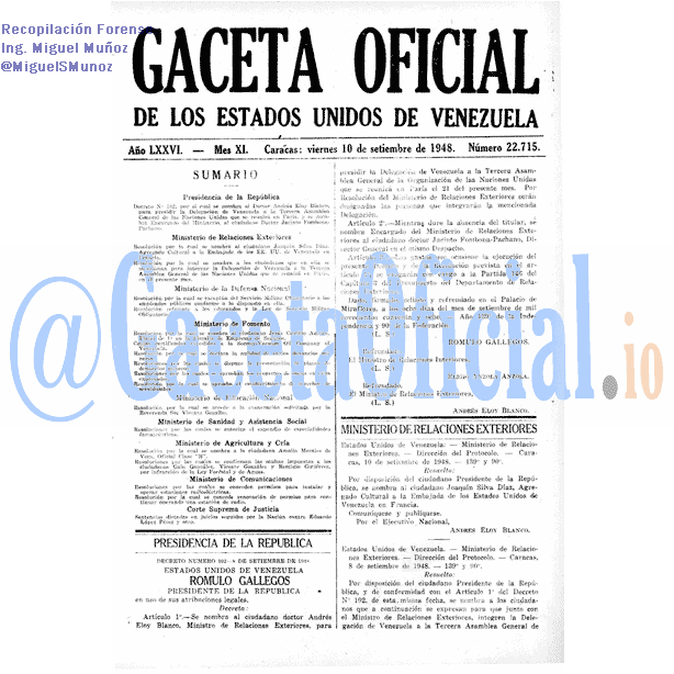 Gaceta Oficial 22715 del 10 Septiembre 1948