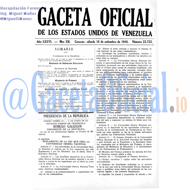 Gaceta Oficial 22722 del 18 Septiembre 1948