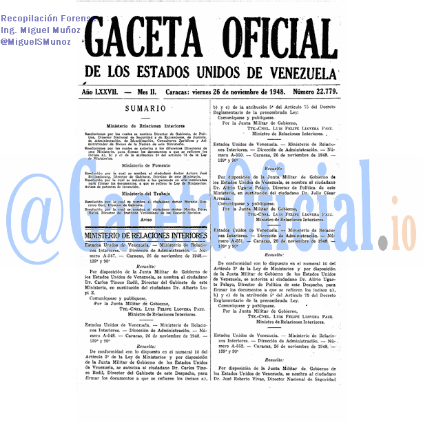 Gaceta Oficial 22779 del 26 Noviembre 1948