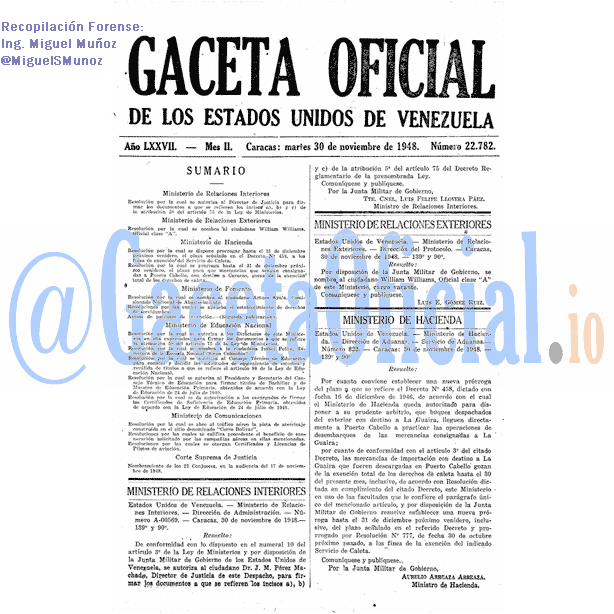 Gaceta Oficial 22782 del 30 Noviembre 1948