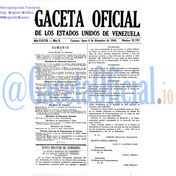 Gaceta Oficial 22787 del 6 Diciembre 1948