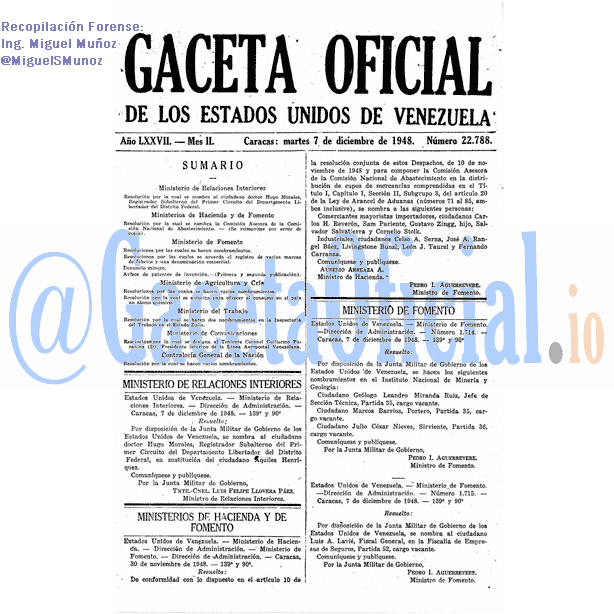 Gaceta Oficial 22788 del 7 Diciembre 1948