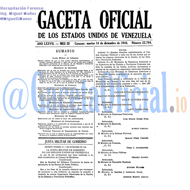 Gaceta Oficial 22794 del 14 Diciembre 1948