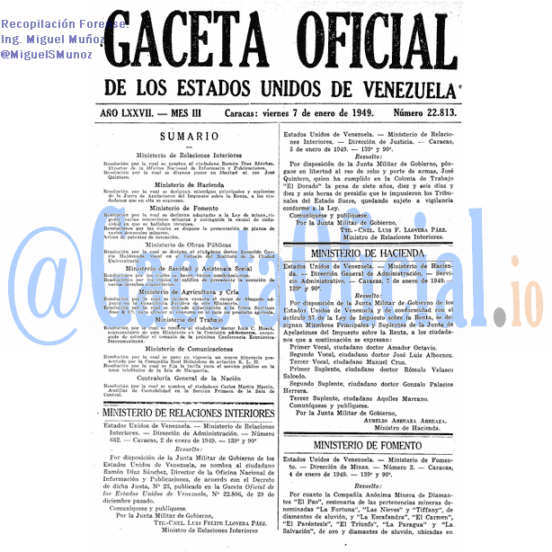 Gaceta Oficial 22813 del 7 Enero 1949