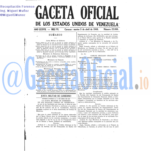Gaceta Oficial 22888 del 5 Abril 1949