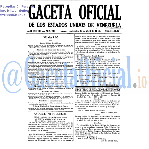 Gaceta Oficial 22897 del 20 Abril 1949