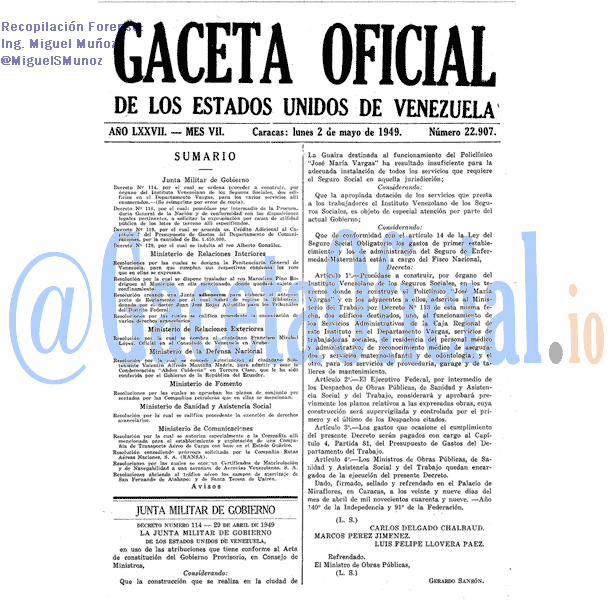 Gaceta Oficial 22907 del 2 Mayo 1949