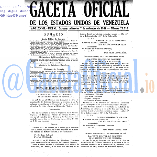 Gaceta Oficial 23016 del 7 Septiembre 1949