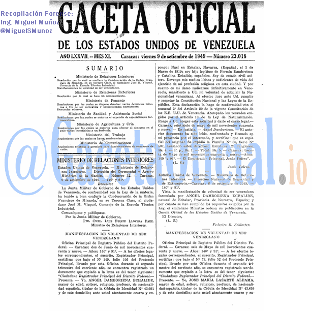 Gaceta Oficial 23018 del 9 Septiembre 1949