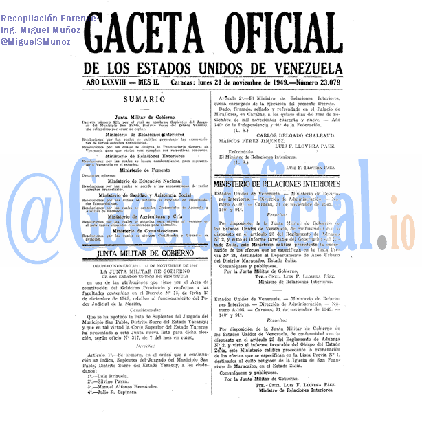 Gaceta Oficial 23079 del 21 Noviembre 1949