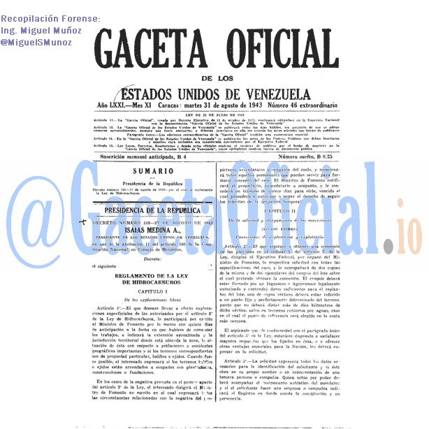 Gaceta Oficial 46 del 31 Agosto 1943