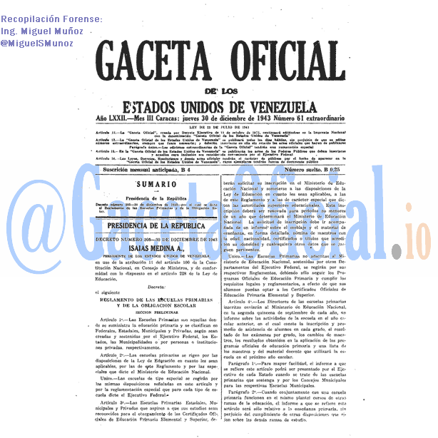 Gaceta Oficial 61 del 30 Diciembre 1943