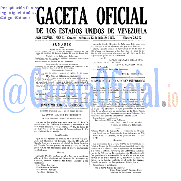 Gaceta Oficial 23273 del 12 Julio 1950